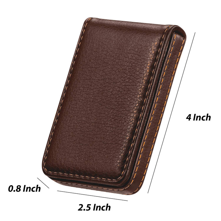 2 Pieces Business Card Holder, Business Card Wallet PU Leather Business Card Case Pocket Business Name Card Holder with Magnetic Shut Credit Card ID Case/Wallet (Coffee and Coffee)
