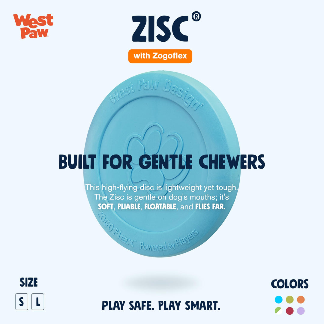 West Paw Zogoflex Zisc Dog Flying Disc, High Flying Aerodynamic Disc for Dogs Puppy – Lightweight, Floatable Disc for Fetch, Tug of War, Catch, Play – Doubles as Food/Water Bowl, Large 8.5, Aqua Blue