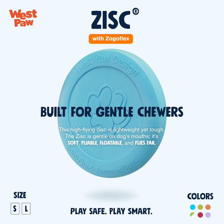 West Paw Zogoflex Zisc Dog Flying Disc, High Flying Aerodynamic Disc for Dogs Puppy – Lightweight, Floatable Disc for Fetch, Tug of War, Catch, Play – Doubles as Food/Water Bowl, Large 8.5, Aqua Blue