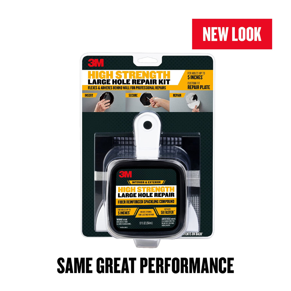 High Strength Large Hole Repair Kit, Includes Fiber Reinforced Spackling Compound (12 oz.), Repair Plate, Putty Knife and Sanding Sponge, For Easy Wall Repair, No Shrinking or Cracking (LHR-KIT)