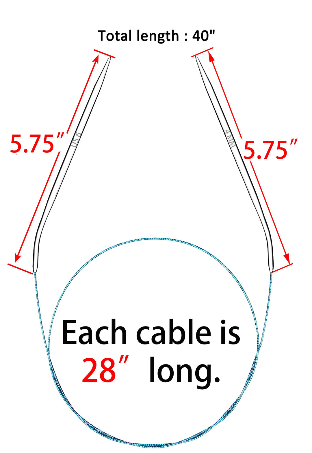 40 Inch Knitting Needles Size 6 Metal Magic Loop Circular Knitting Needles Stainless