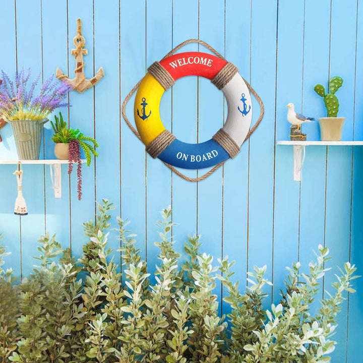 12.2 Nautical Life Ring Decoration Nautical Decorative Life Ring Beach Lifebuoy Decor Life Ring Wall Art for Home Wall Door Hanging Decoration,Red & Blue & White & Yellow