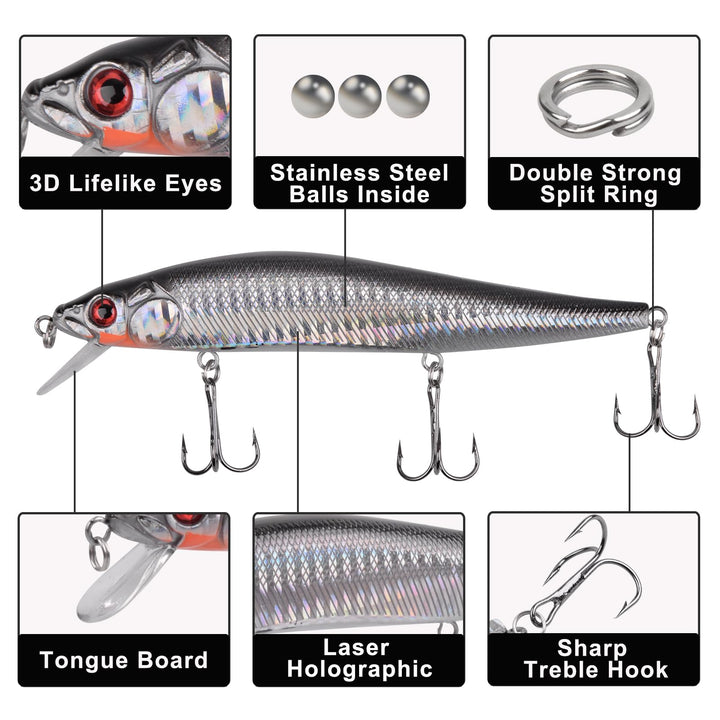 Saltwater Fishing Lures Kit Surf Fishing Striped Bass Lures Hard Bait Minnow Lures Jerkbait Topwater Crankbaits Popper Plugs Offshore Ocean Fishing Lures Tackle