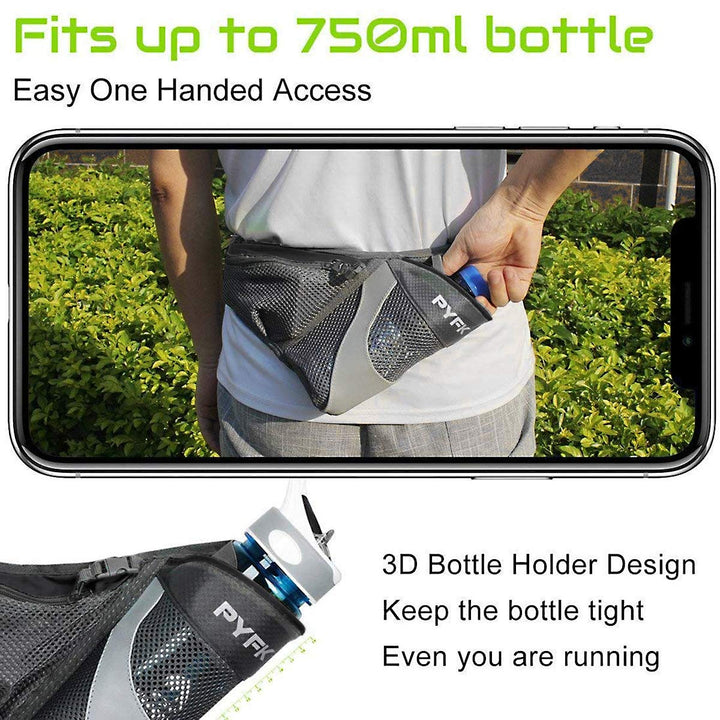 Running Belt Hydration Waist Pack with Water Bottle Holder for Men Women Waist Pouch Fanny Bag Reflective (Black)
