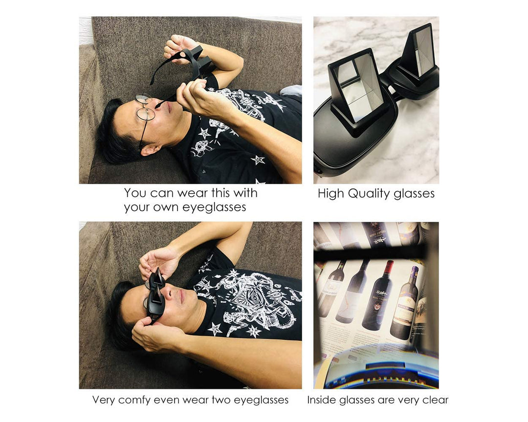 Lazy Readers Glasses Prism Glasses Lying Down Bed Horizontal Watching TV Reading Spectacles Horizontal Glasses - Black