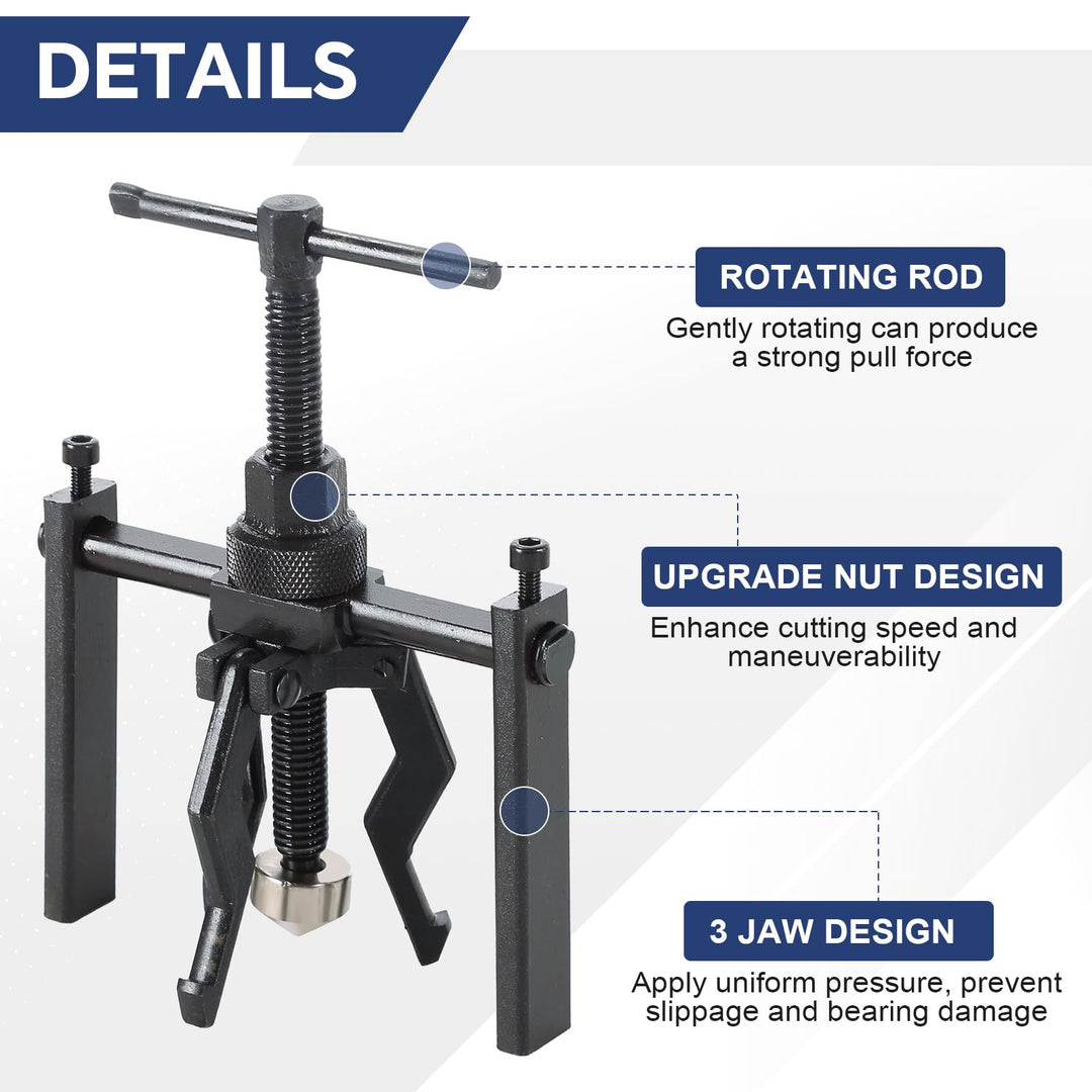 3 Jaw Inner Bearing Puller Set | Blind Bearing Puller Set Bushing Gear Extractor Wheel Bearing Puller Automotive Kit Heavy Duty 3 Jaw Pilot Bearing Puller for Motorcycle, Car, and SUV