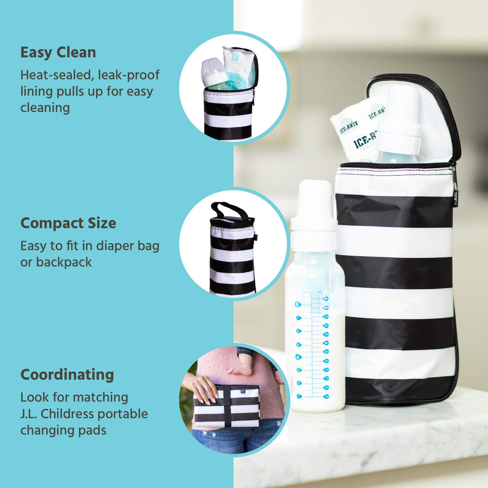 Breastmilk Cooler Bag - Ice Pack Included - Insulated & Leak Proof Newborn Bottle Bag - Fits 1-2 Bottles - Bottle Bag for Daycare - Breastmilk Cooler Bag for Travel - Black Stripe