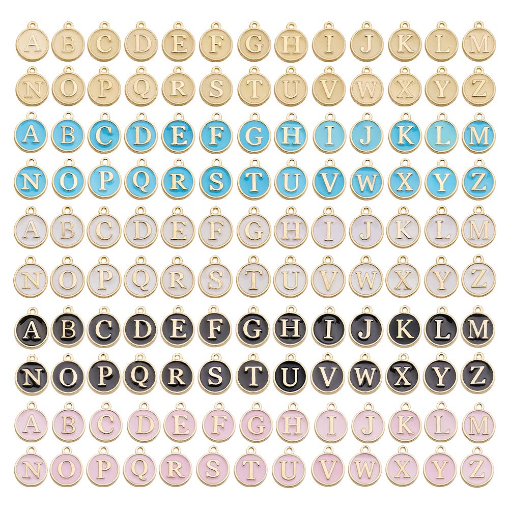 130 Pieces Mixed 5 Color Letter Beads Enamel Metal Letter Charms Double Sided Initial Pendant A-Z Alphabet Charm for Necklace Bracelet Jewelry Making HM504
