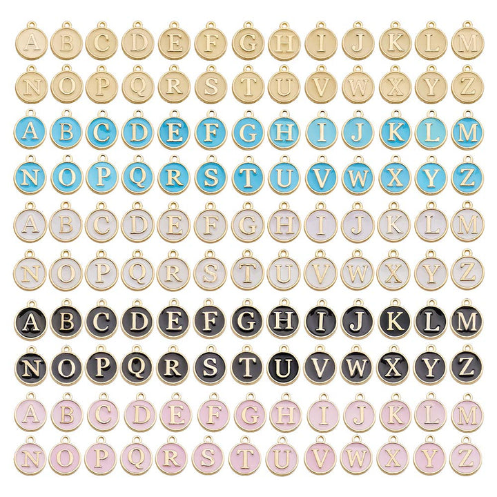 130 Pieces Mixed 5 Color Letter Beads Enamel Metal Letter Charms Double Sided Initial Pendant A-Z Alphabet Charm for Necklace Bracelet Jewelry Making HM504