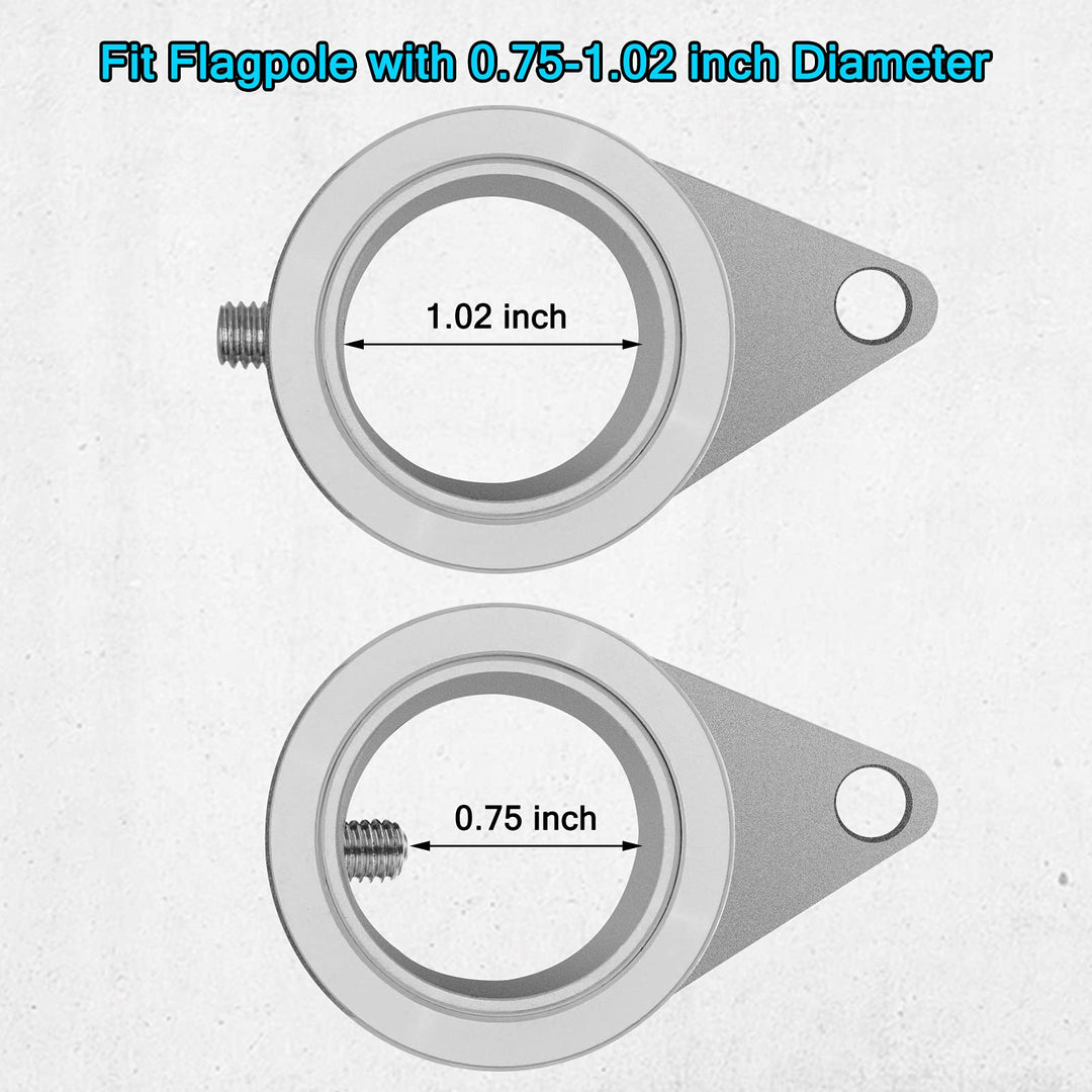 Flag Pole Rings, Aluminum Alloy Flagpole Rings 360° Rotating Anti Wrap Mounting Ring, Spinning Clips with Carabiner for 0.75-1.02 Inch Diameter- Pack of 2 (Matte Silver)