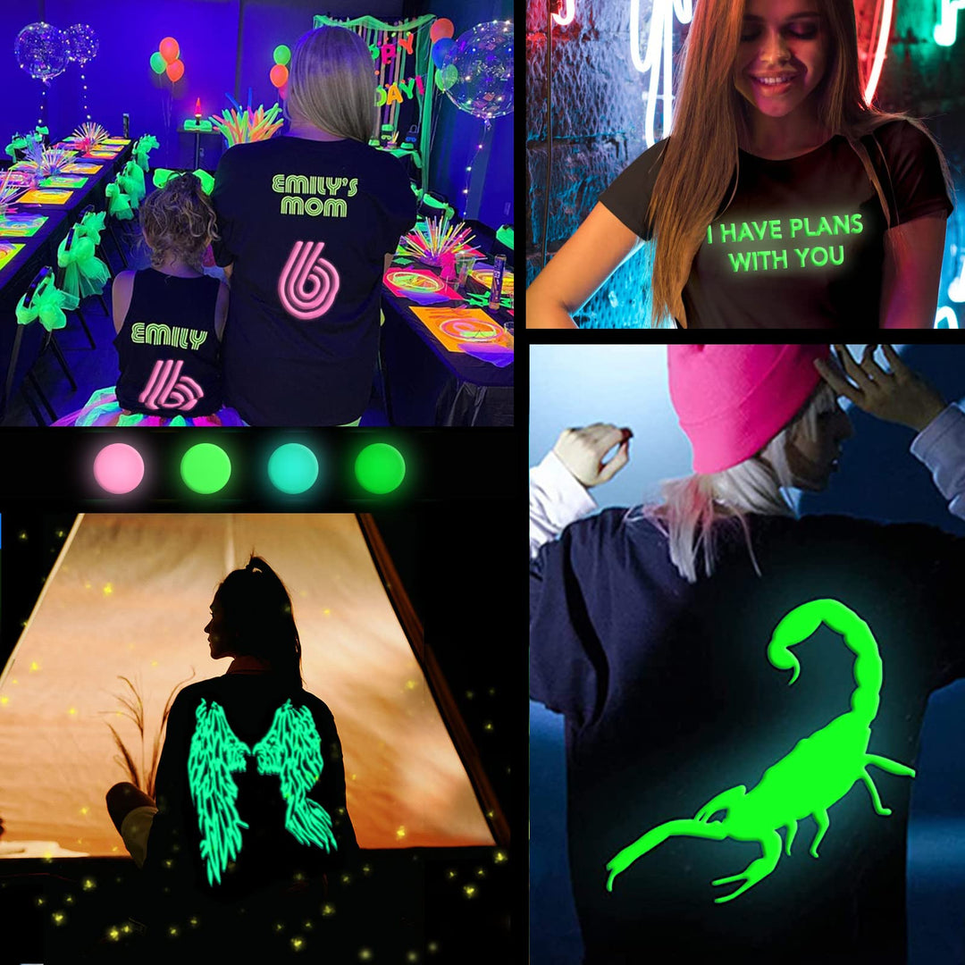 4 Sheet 3D Puff Heat Transfer Vinyl Glow in The Dark HTV Foaming HTV Luminous HTV Glow in Dark Iron on Vinyl 10 x 12 Inch Fluorescent Heat Press Vinyl for T-Shirts