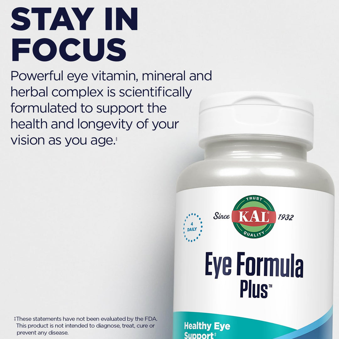 Eye Formula Plus, Eye Care and Vision Supplements for Adults, with Eye Vitamins Lutein and Zeaxanthin, Plus Bilberry Extract, Goji and Blueberry Extract, 60-Day Guarantee, 15 Servings, 60 Tablets