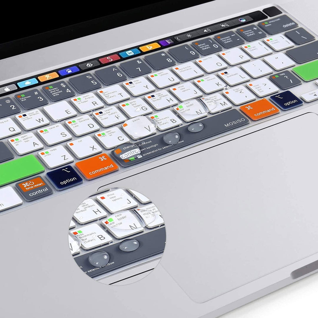 Keyboard Cover Compatible with MacBook Pro 13 M2 2023,2022,2021 2020 M1 A2338 A2289 A2251&Compatible with MacBook Pro 16 2020 2019 A2141 Touch ID,Protective Silicone Skin,Mac OS X Shortcut,Gray