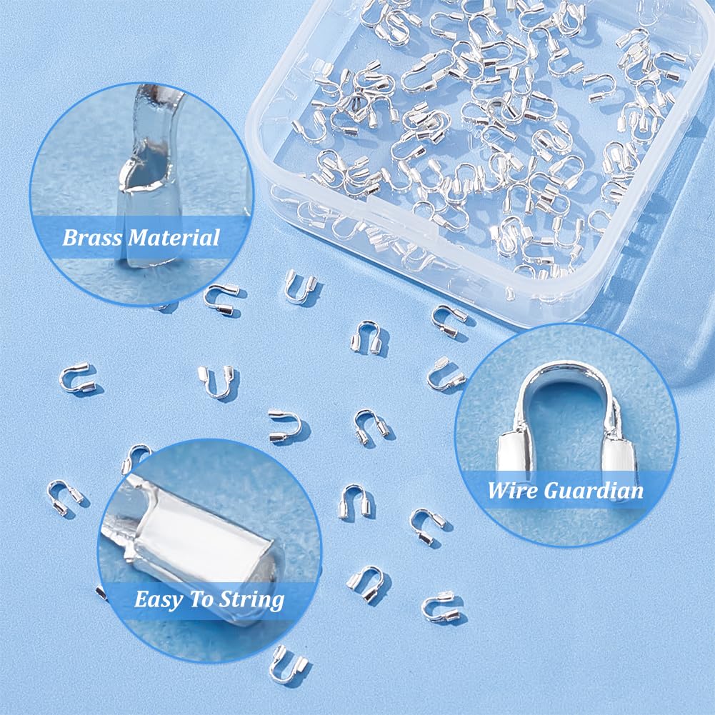 Pandahall 200pcs Wire Guardian and Protectors Silver Color Brass 0.5mm Hole Thread Protector U Shape Loop Guardian for Necklaces Bracelets Beading Jewelry Craft