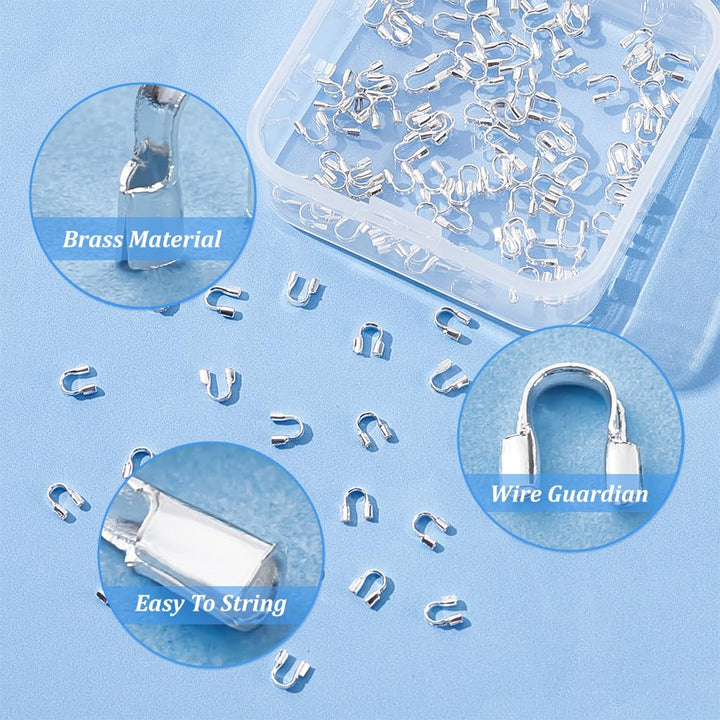Pandahall 200pcs Wire Guardian and Protectors Silver Color Brass 0.5mm Hole Thread Protector U Shape Loop Guardian for Necklaces Bracelets Beading Jewelry Craft