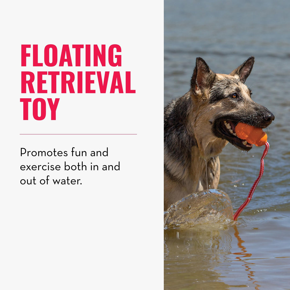 Aqua Floating Fetch Toy - Dog Floating Toy for Water Retrieval, Play, Exercise & More - Natural Rubber Dog Toy with Foam Interior & Rope for Farther Throwing - Orange, for Medium Dogs