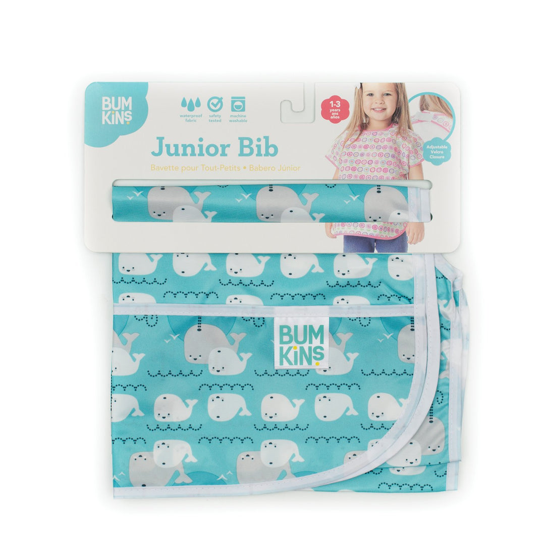 Bibs, Baby and Toddler, Big Kids Girl and Boy, Large for Children 1-3 Years, Short Sleeve, Mess Saving, Smock for Eating and Playtime, Lightweight Waterproof Soft Fabric, Whales Away