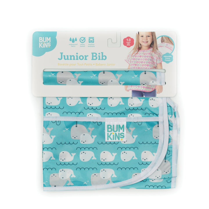 Bibs, Baby and Toddler, Big Kids Girl and Boy, Large for Children 1-3 Years, Short Sleeve, Mess Saving, Smock for Eating and Playtime, Lightweight Waterproof Soft Fabric, Whales Away