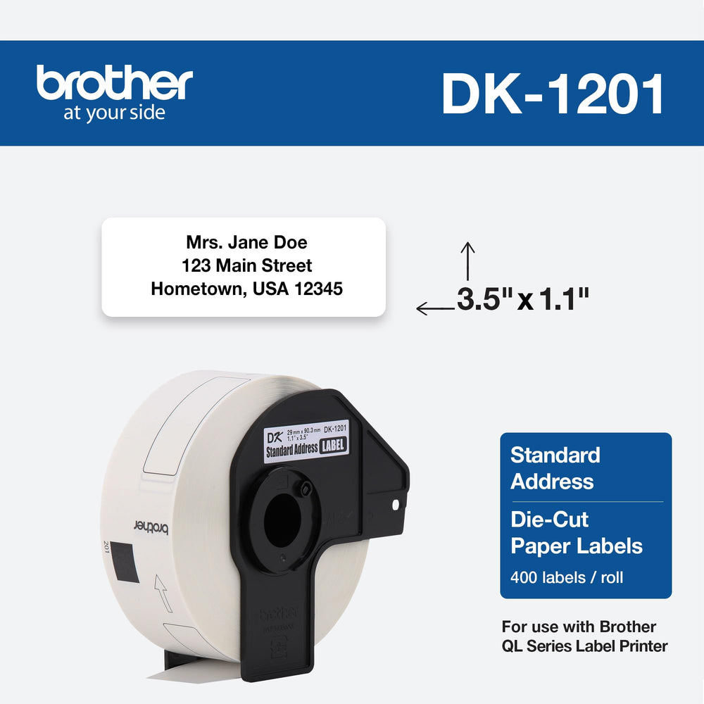 Genuine DK1201 Die-Cut Standard Rolled Address Labels for QL Printers, (DK1201)
