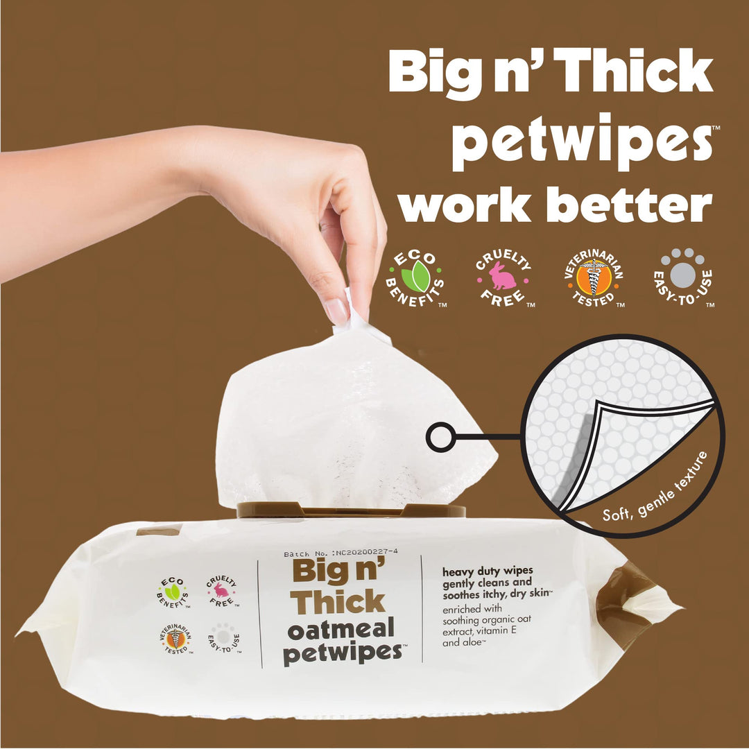 Pet Wipes for Dogs and Cats, 200 Wipes (Large) – Oatmeal Pet Wipes for Dogs and Cats – Soothes Itchy Dry Skin and Cleans Ears, Face, Butt, Body and Eye Area – 2 Packs of 100 Wipes