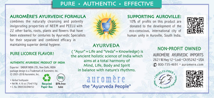 Ayurvedic Herbal Toothpaste, Mint Free - Vegan, Natural, Non GMO, Fluoride Free, Gluten Free, with Neem & Peelu (4.16 oz), 1 Pack