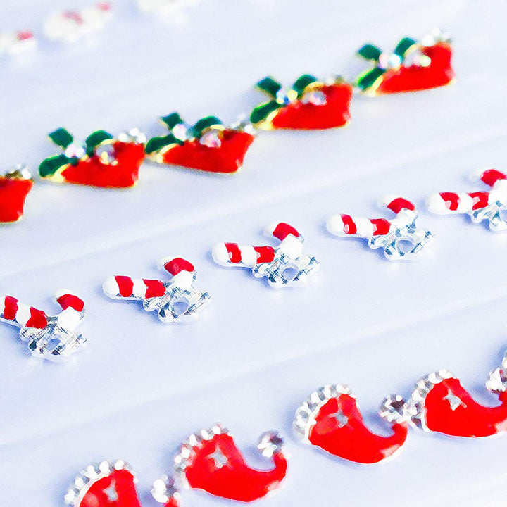 30Pcs 3D Metal Nail Art Alloy Studs And Rhinestone Set 3D Christmas Hat Nail Charm Holiday Pack Nail Rivets Kit Manicure Jewelry Decoration