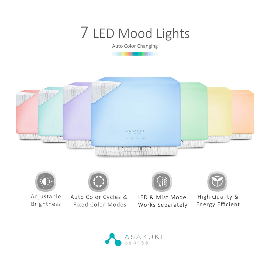 700 ml Premium Essential Oil Diffuser, 5 in 1 Ultrasonic Aromatherapy Fragrant Oil Vaporizer Humidifier, Timer and Auto-Off Safety Switch, 7 LED Light Colors