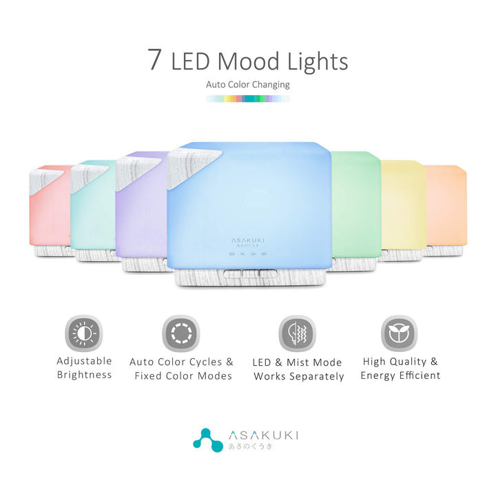 700 ml Premium Essential Oil Diffuser, 5 in 1 Ultrasonic Aromatherapy Fragrant Oil Vaporizer Humidifier, Timer and Auto-Off Safety Switch, 7 LED Light Colors
