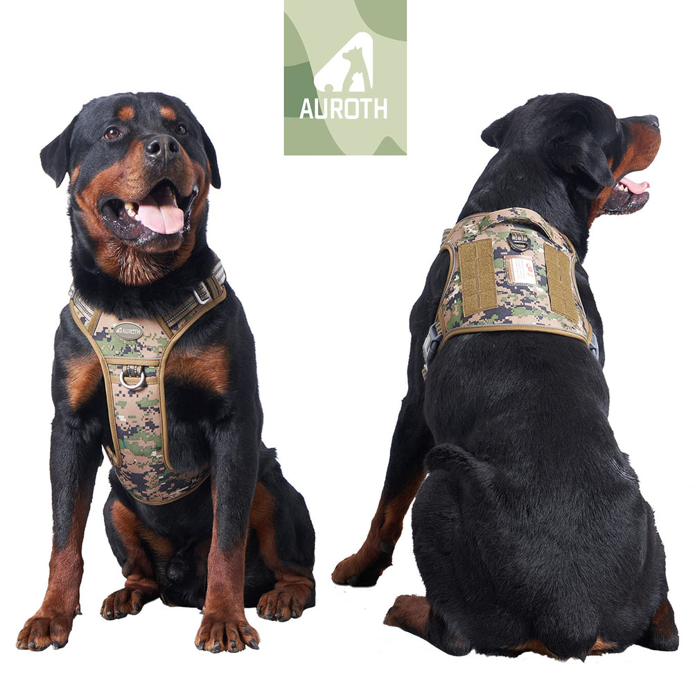 Tactical Dog Harness for Large Dogs No Pull Adjustable Reflective K9 Working Training Easy Control Pet Vest Military Service Harnesses Woodland Camo L