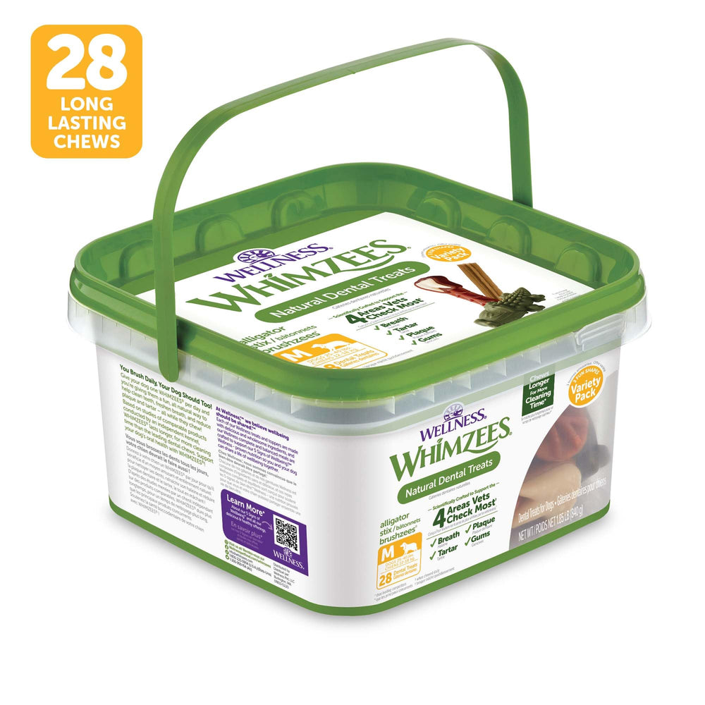 Wellness Variety Pack Dog Dental Treats, Natural Chews, Medium Size, (28 Count)