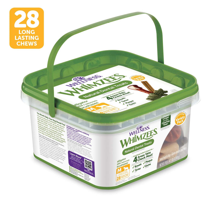 Wellness Variety Pack Dog Dental Treats, Natural Chews, Medium Size, (28 Count)