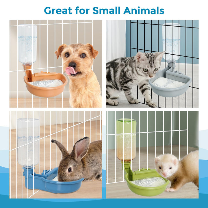 16oz Pet Water Bottle, Gravity Dog Water Bowl Dispenser for Cage, Anti-Overflow Water Dispenser for Small Dogs, Cats, Rabbits and Other Small Animals, BPA Free, Grey