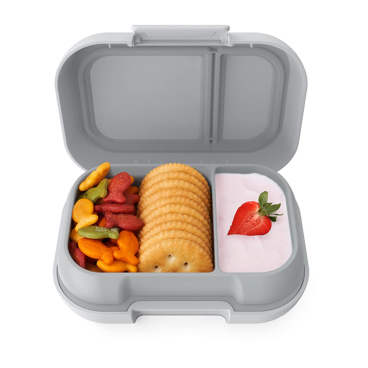 Kids Snack - 2 Compartment Leak-Proof Bento-Style Food Storage for Snacks and Small Meals, Easy-Open Latch, Dishwasher Safe, and BPA-Free - Ideal for Ages 3+ (Gray)