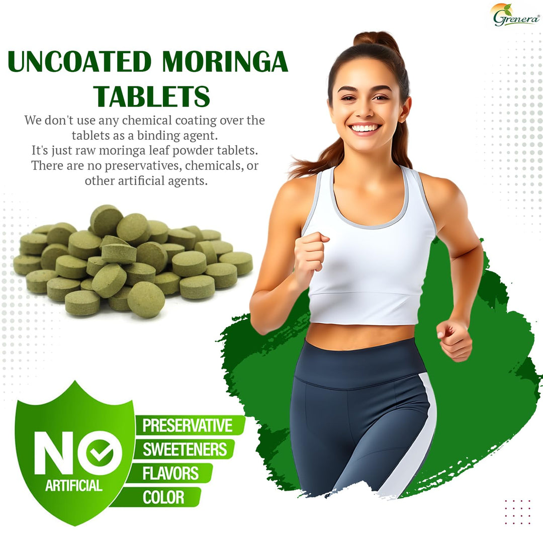 Moringa Tablets 240 nos, Uncoated Malunggay Herbal Supplement, No Chemical Coating, Green Superfood, Lab Tested for Purity