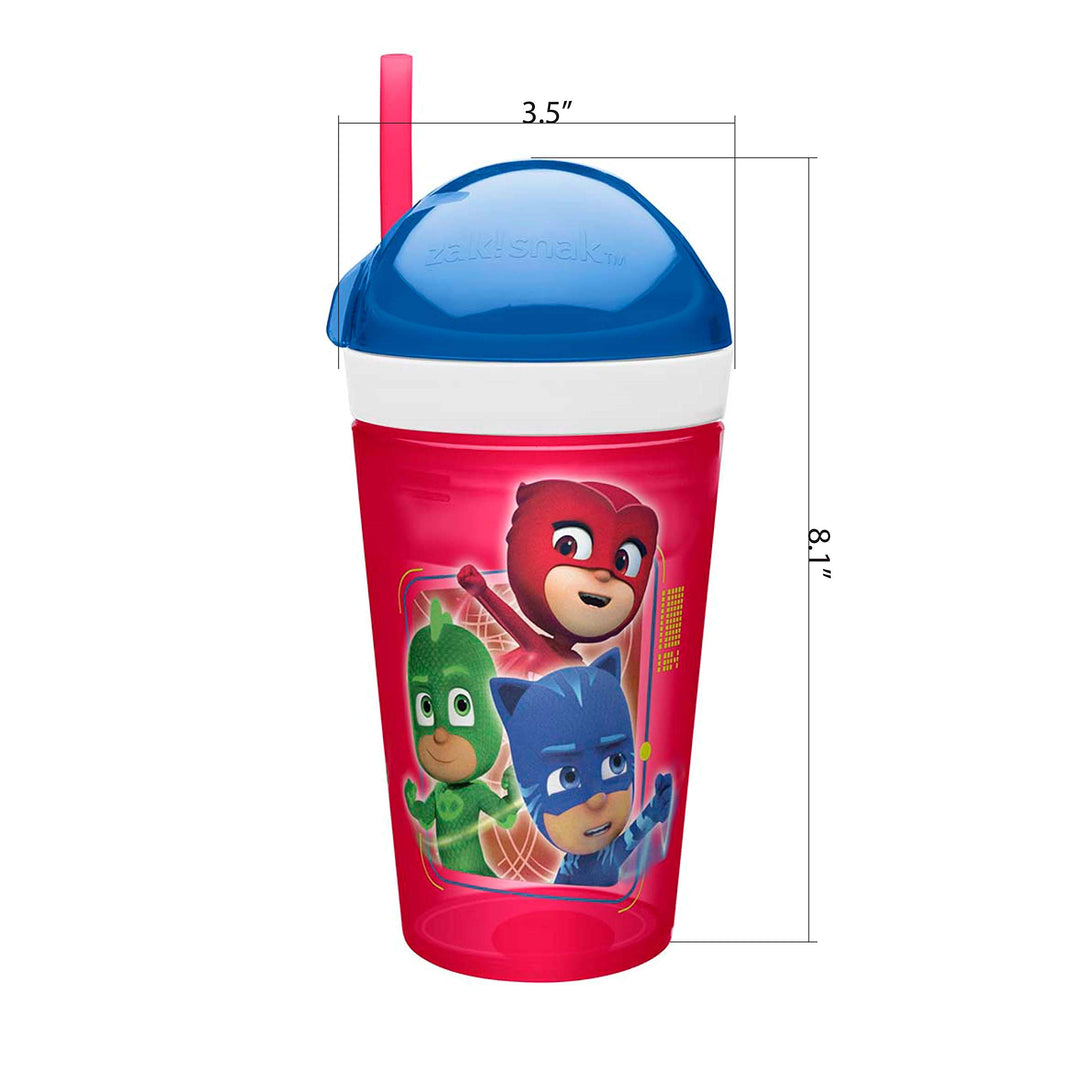 PJ Masks ZakSnak All-In-One Drink Tumbler + Snack Container For Toddlers – Spill-proof 4oz Snack Container Screws Securely Onto 10oz Tumbler With Accessible Straw, PJ Masks