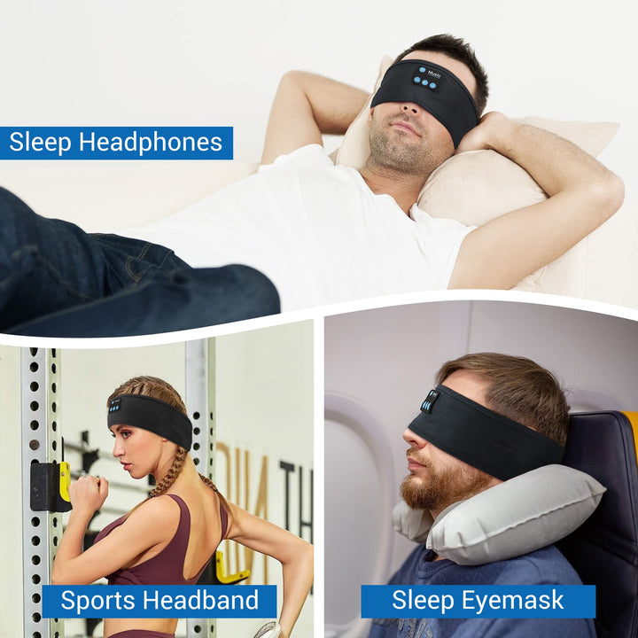 Bluetooth Headband,Headband Headphones Wireless Sleep Headphones with White Noise Mode and Ultra-Thin Speakers for Unisex Sleeping Running Workout Jogging Yoga Insomnia Air Travel (Black)