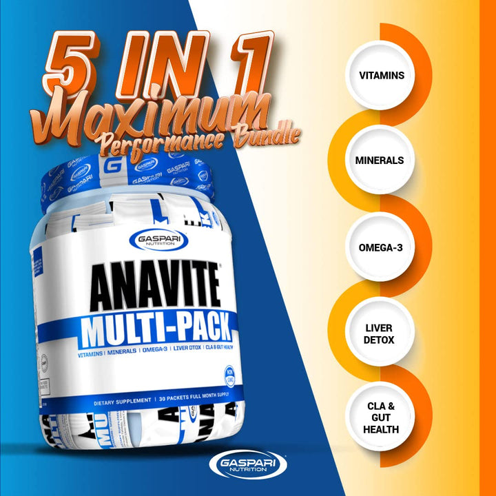Anavite, Full Spectrum Multi-Vitamin Packs, Anavite Multivitamins, CLA, Omega 3s, Proven Gut, and Proven Liver Detox, All in 1 (30 Servings, 5 in 1 Multivitamin Pack)