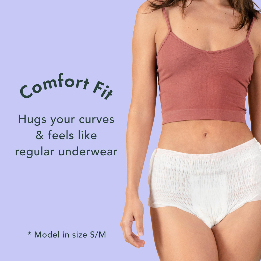Disposable Underwear for Women, Organic Cotton Cover - Incontinence Pads, Postpartum Essentials, Disposable Underwear, Unscented, Maximum Coverage (Size S-M, 12 Count)
