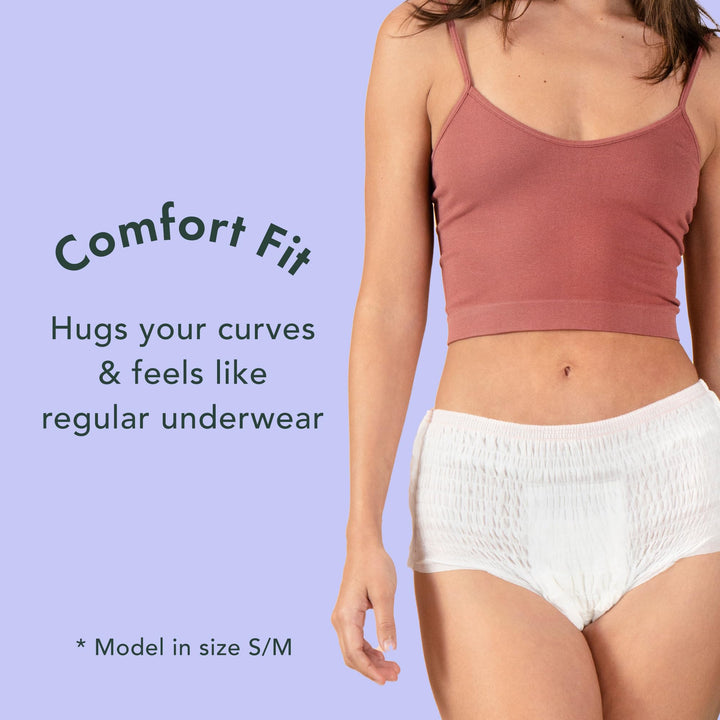 Disposable Underwear for Women, Organic Cotton Cover - Incontinence Pads, Postpartum Essentials, Disposable Underwear, Unscented, Maximum Coverage (Size S-M, 12 Count)