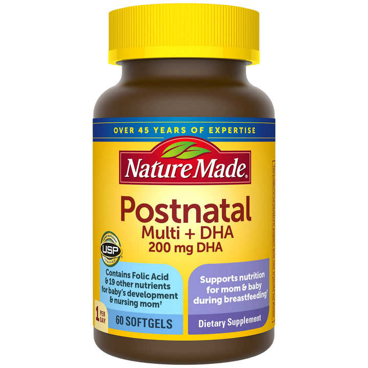 Postnatal Multivitamin + DHA 200 mg, Postnatal Vitamins for Breastfeeding Moms & Babies, Vitamins & Nutrients Include Iron, Vitamin D3, Calcium, Iodine and More, 60 Softgels
