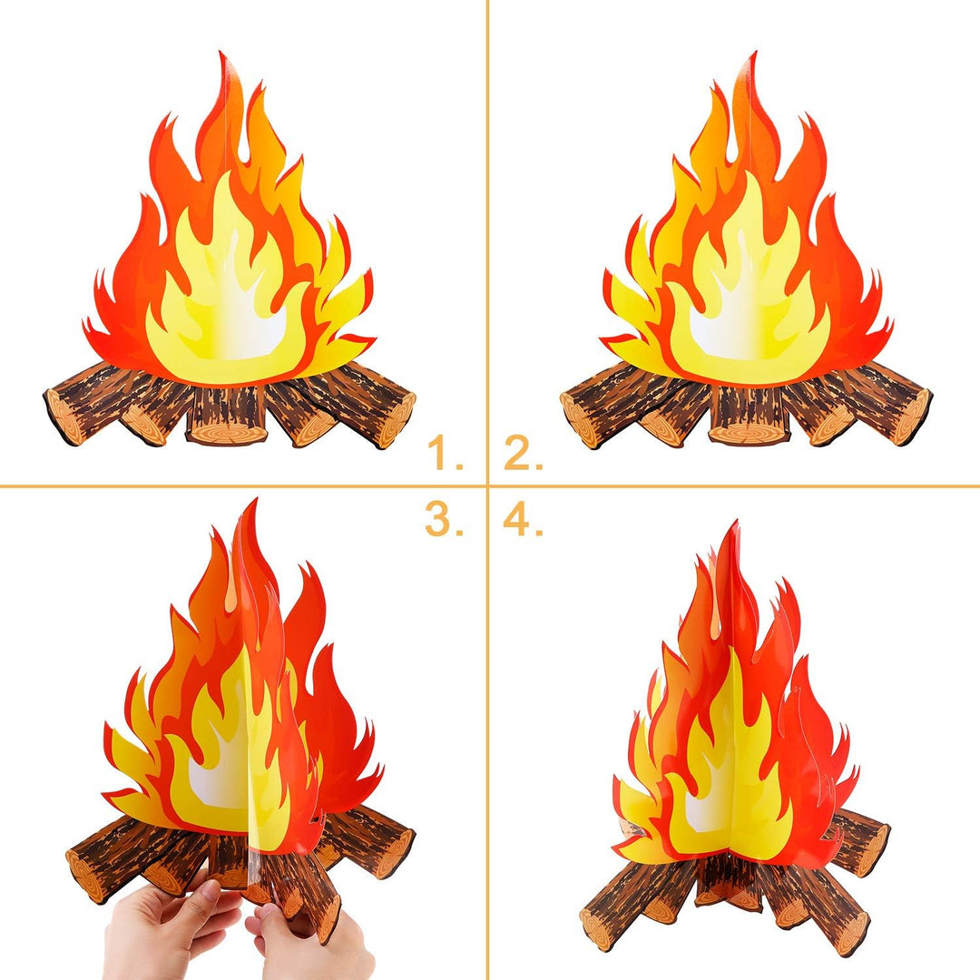 6 Set 12 Inch Tall Artificial Fire Fake Flame Paper 3D Decorative Cardboard Campfire Centerpiece Flame Torch for Campfire Party Decorations