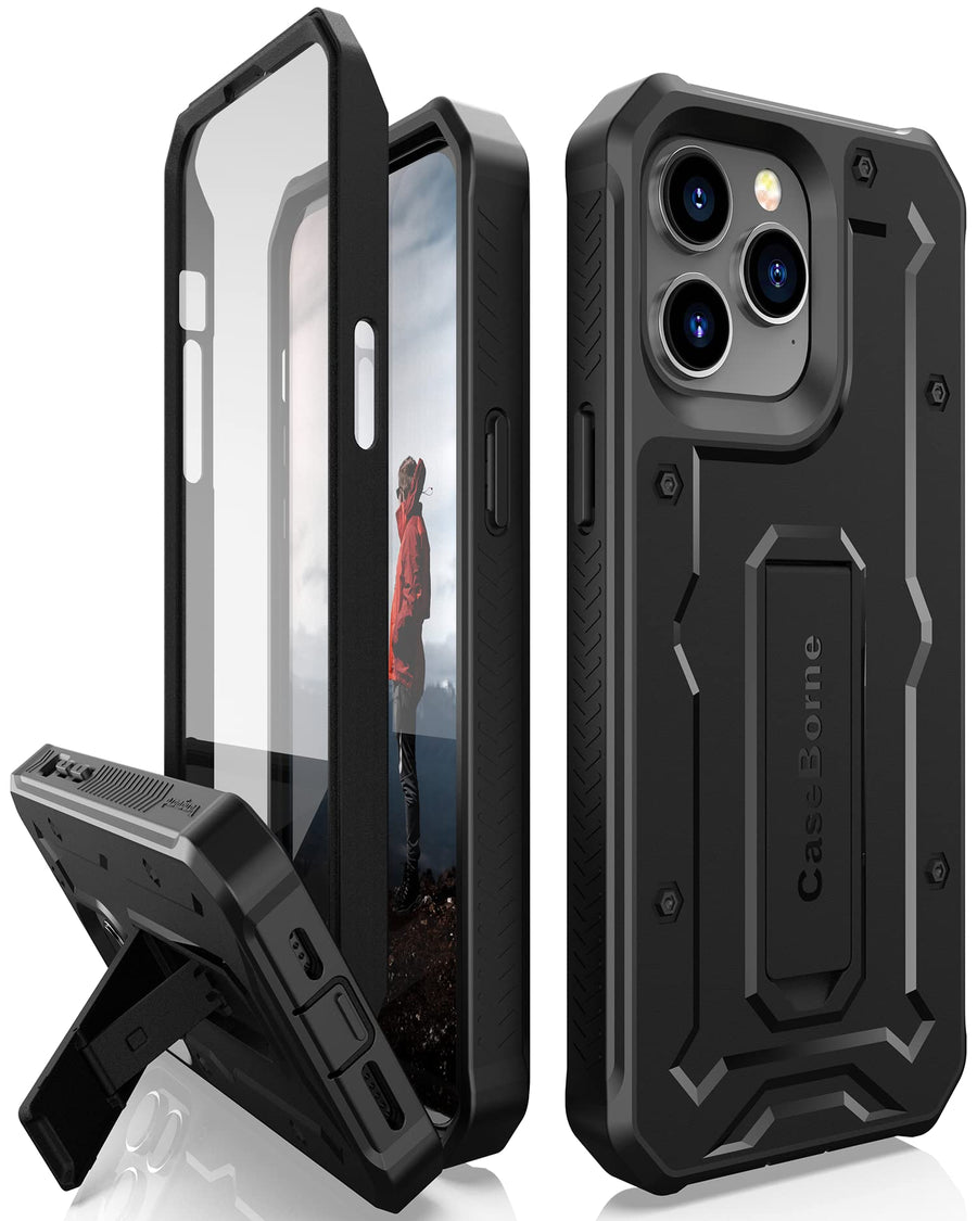 V Compatible with iPhone 14 Pro Max Case - Military Grade Full-Body Rugged with Kickstand and Built-in Screen Protector - Black