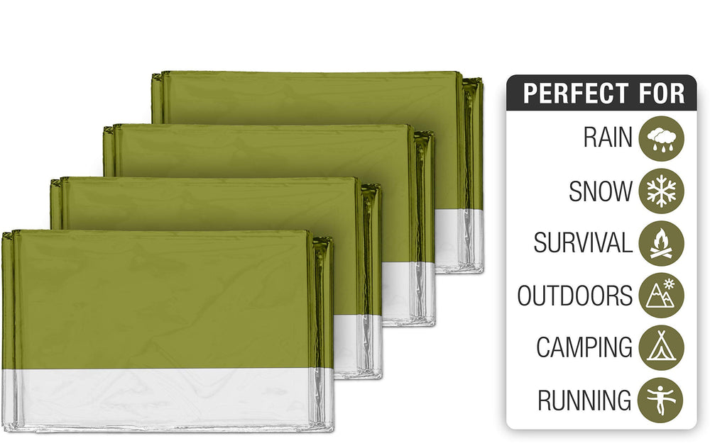 4 Pack Mylar Emergency Blankets for Survival - Compact & Insulated for Cold Weather - Designed for NASA, Outdoor, Running, Camping, Survival, First Aid Car Kit - Army Green, 4 Pack