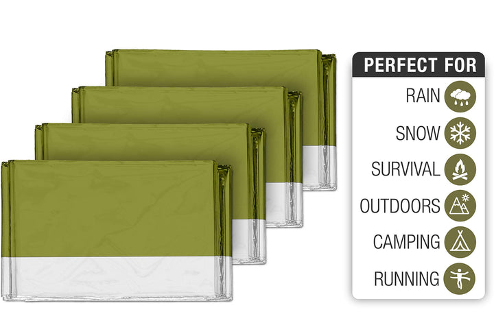 4 Pack Mylar Emergency Blankets for Survival - Compact & Insulated for Cold Weather - Designed for NASA, Outdoor, Running, Camping, Survival, First Aid Car Kit - Army Green, 4 Pack
