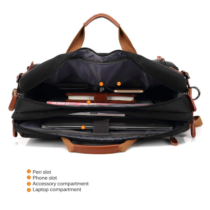 Convertible Backpack Messenger Shoulder Bag Laptop Case Handbag Business Briefcase Multi-Functional Travel Rucksack Fits 17.3 Inch Laptop for Men/Women (Black)