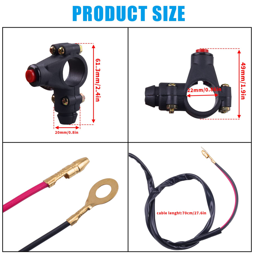 7/8 22mm Handlebar 2 Wire Tether Kill Switch Apply to Taotao 110cc 125cc Dirt Pit Bike ATV 4 Wheeler Quad Trail Bike