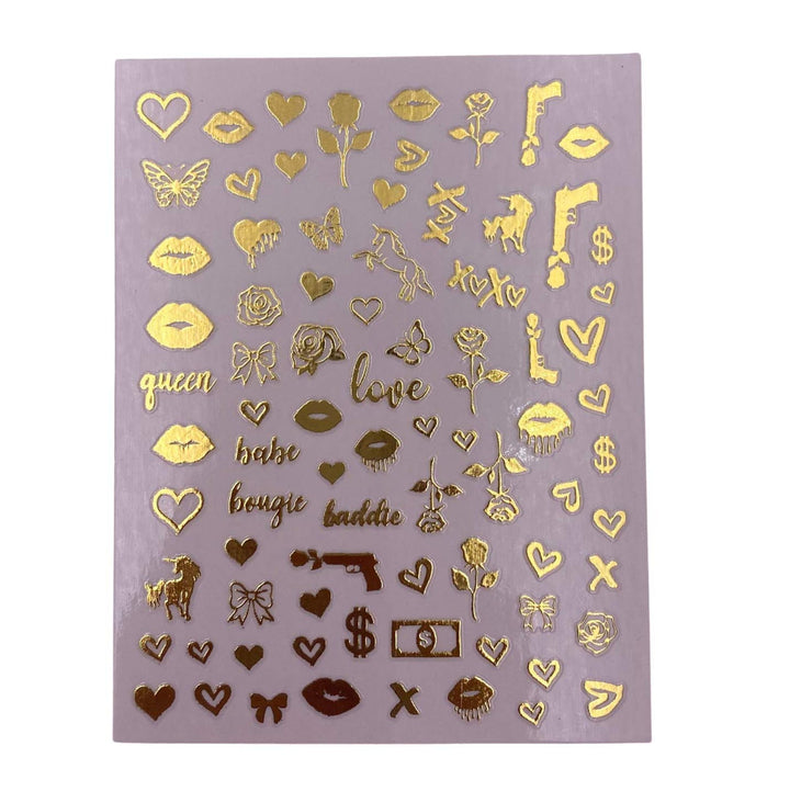 Impressed Authentic 5 Sheets Luxury Nail Art Stickers 500+ Chrome Gold Customized Nail Decals for Fake Nail Design Decorations and Salon Nails Accessories