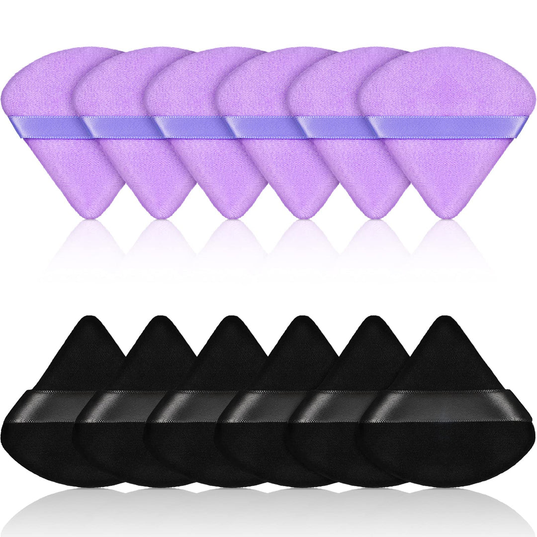 12 Pieces Powder Puff Face Triangle Makeup Puff for Loose Powder Soft Body Cosmetic Foundation Sponge Mineral Powder Wet Dry Makeup Tool (Black, Purple)