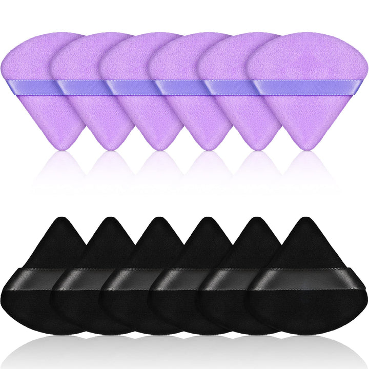 12 Pieces Powder Puff Face Triangle Makeup Puff for Loose Powder Soft Body Cosmetic Foundation Sponge Mineral Powder Wet Dry Makeup Tool (Black, Purple)