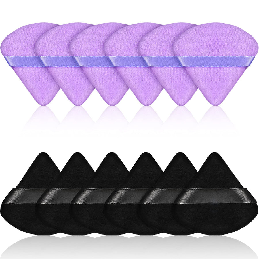 12 Pieces Powder Puff Face Triangle Makeup Puff for Loose Powder Soft Body Cosmetic Foundation Sponge Mineral Powder Wet Dry Makeup Tool (Black, Purple)